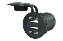 USB зарядно за вграждане, 2х2.1А 5V, кръгло, захранващо напрежение 10-30V DC.