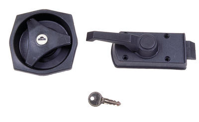 Заключалка за кемпер и каравана за отвън и отвътре за врата с дебелина на стената 25-35мм и ключ, черна.
